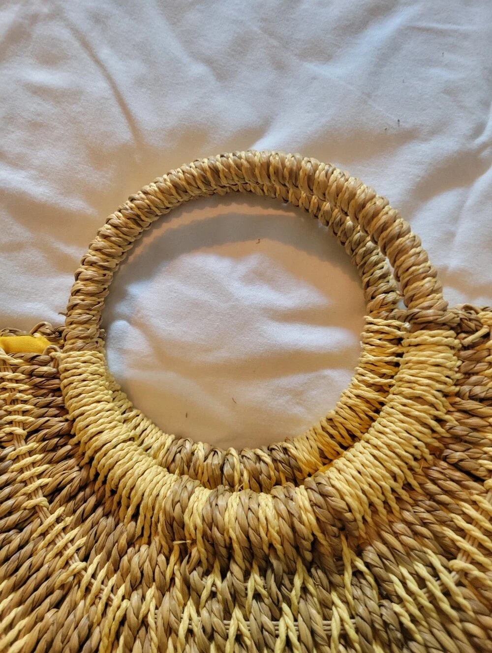 Vintage Sun-N-Sand Woven Straw Half Moon Tote Beach Bag Round Handle Boho - Picture 9 of 14